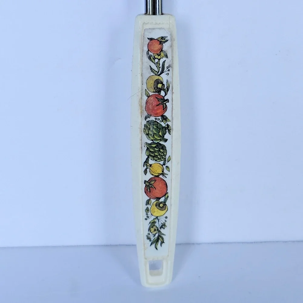 Vintage Ekco Stainless Steel Hand Grater Fruit Decal Handle Retro Kitchen Tool